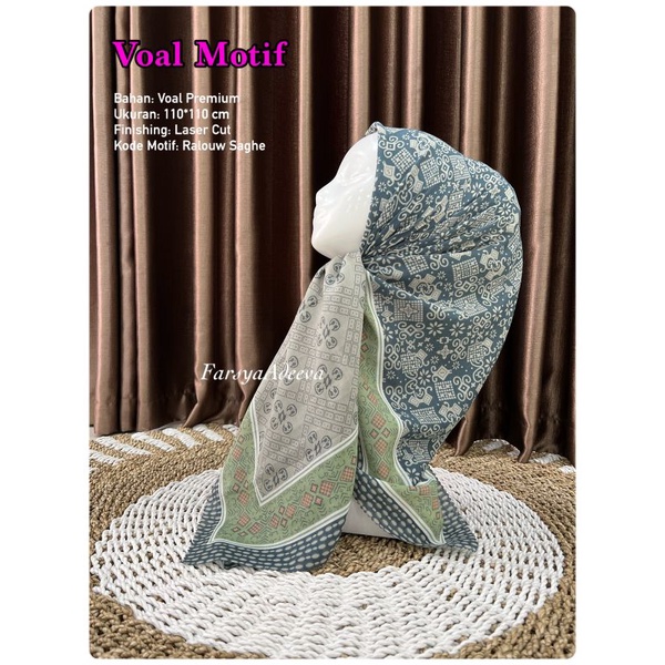 hijab denay segiempat motif batik warna sage green