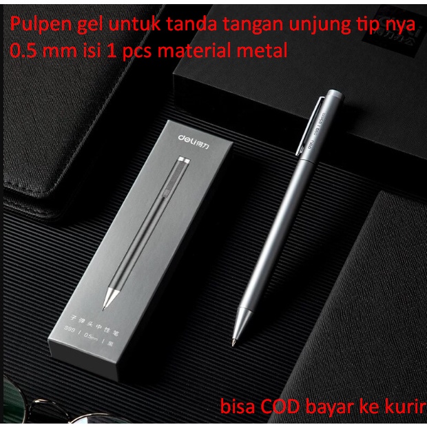 

Pulpen gel untuk tanda tangan unjung tip nya 0.5 mm isi 1 pcs material metal