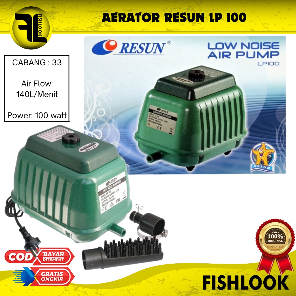 RESUN AIR PUMP AERATOR / OKSIGEN LP 100 33 cabang COLOKAN BULAT INDO
