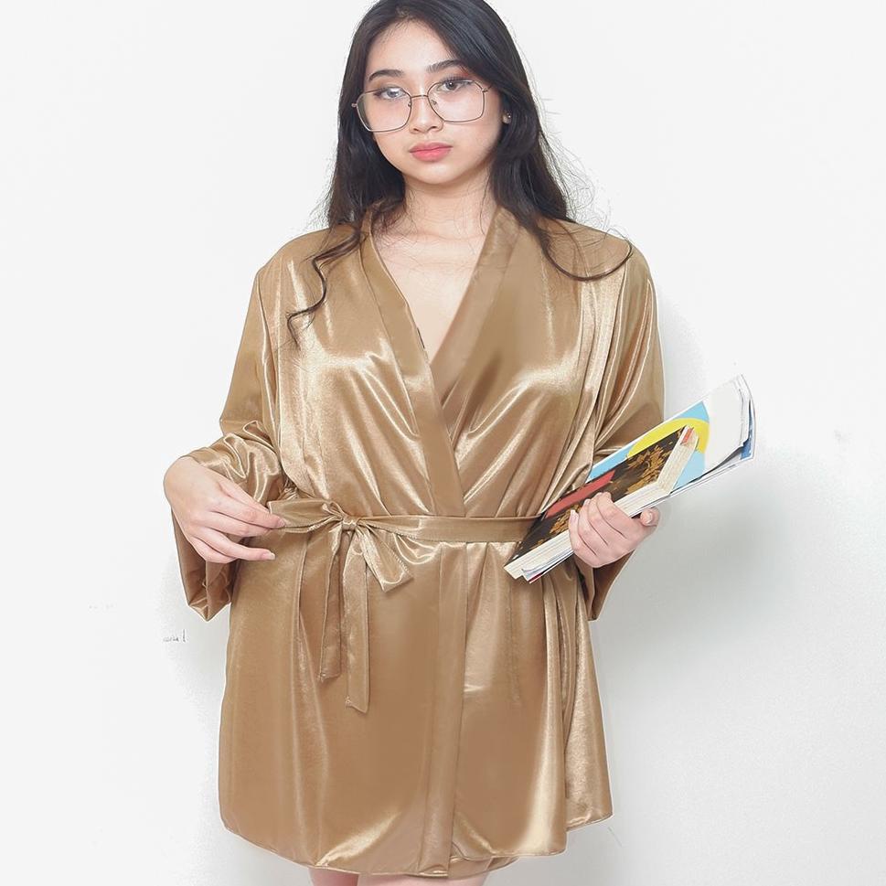 [H-Y3Y-»] AZ 151 FLV Lingerie kimono pendek gold XL jumbo wik wik premium ,baju tidur wanita_pasti d