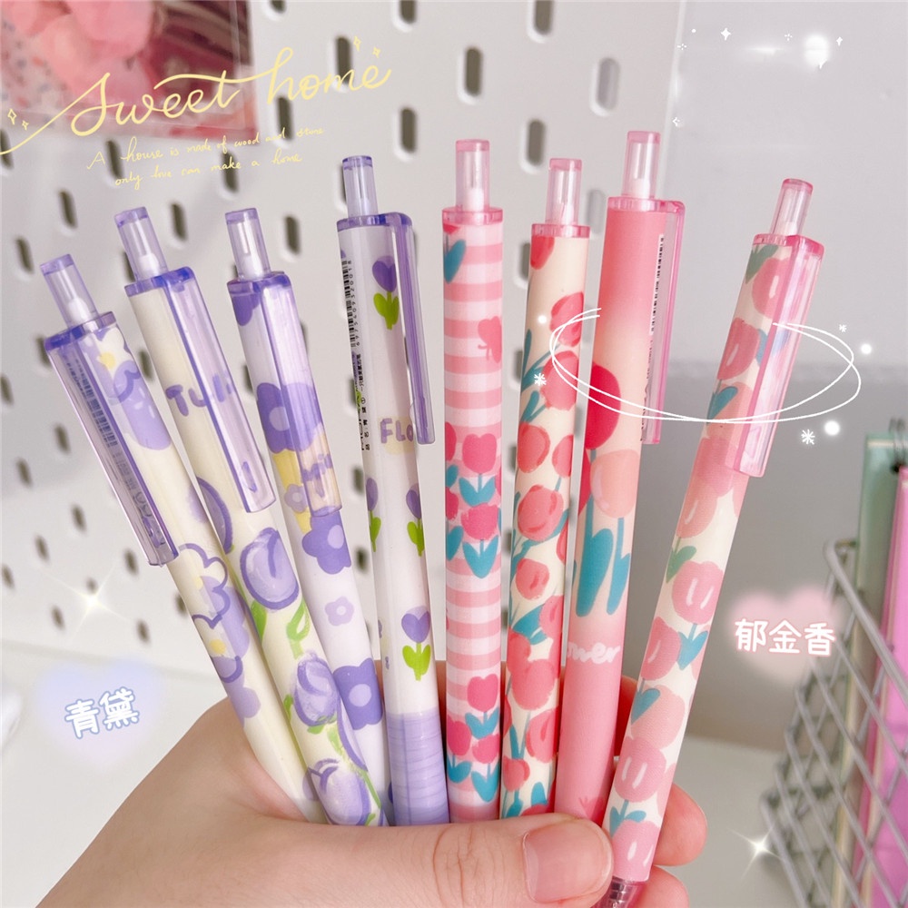 4pc/set Siswa Korea Kartun Lucu 0.5mm Tinta Hitam Menulis Pena Kantor Press Pulpen Penandatanganan pen