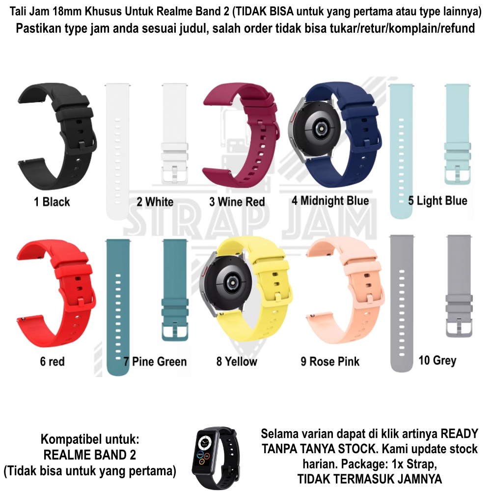 PWK Tali Jam Tangan Realme Band 2 - Strap 18mm Silikon Polos Simple