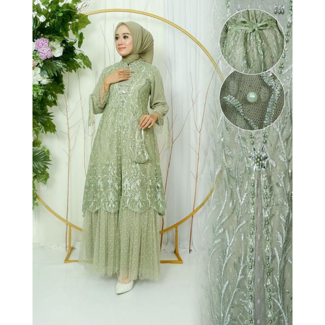 Permata Olshop / Kebaya Gamis Ayudia JN / Gamis Brukat Tulle Modern Terbaru /Kebaya Kondangan /Gamis Pesta Mewah / Gamis Modern / Gamis Payet