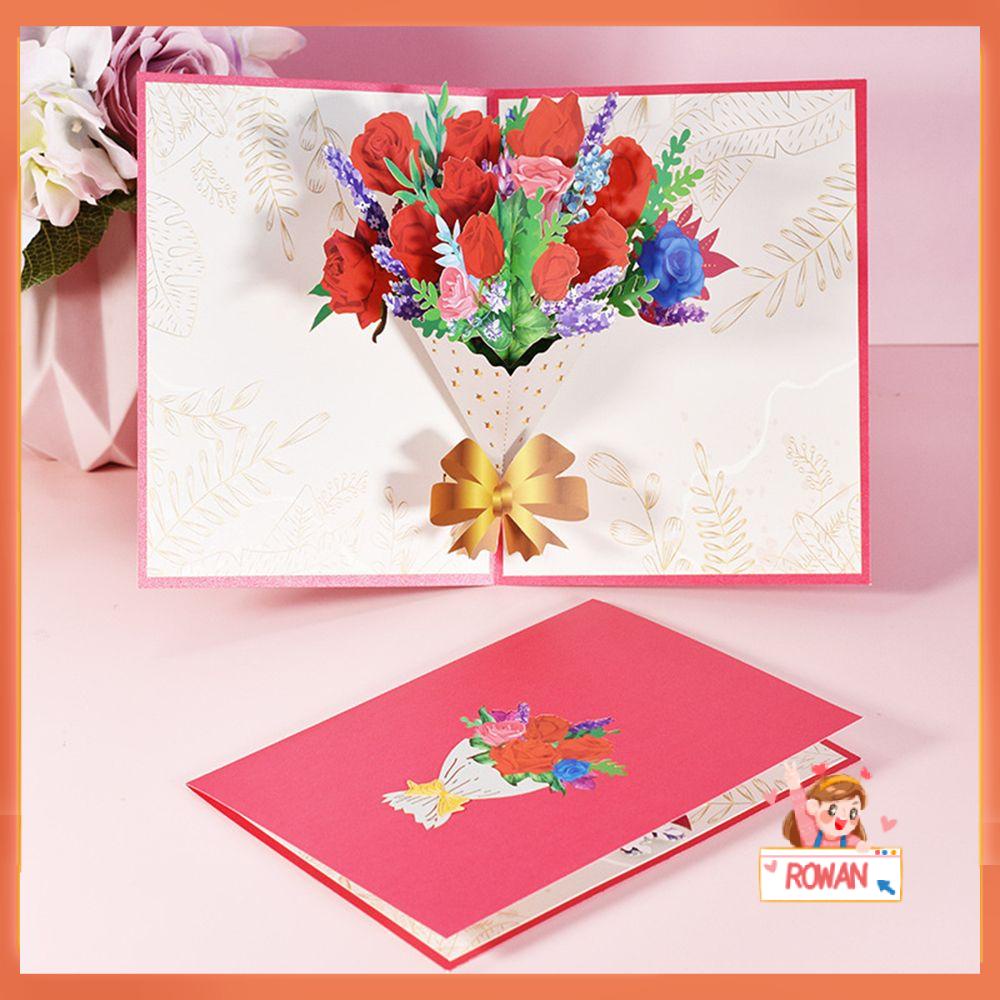 R-flower Mother's Day Greeting card Patung Kertas Undangan Buket Mawar Bunga Kartu Berkat Dengan Amplop Greeting Gift card