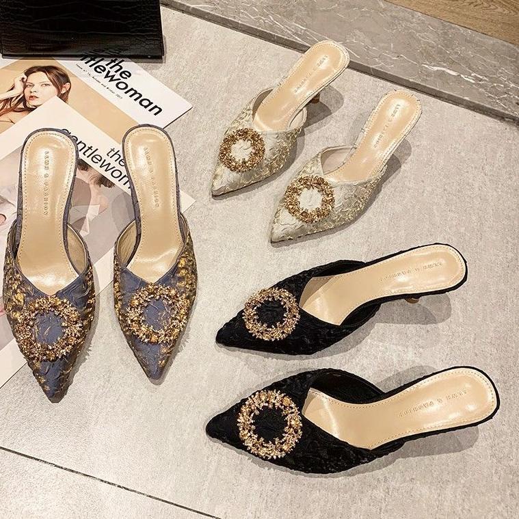 H61T (Restock) Heels Wanita Pesta Heels Kekinian Import Elegant Party Mules 6720 HBB