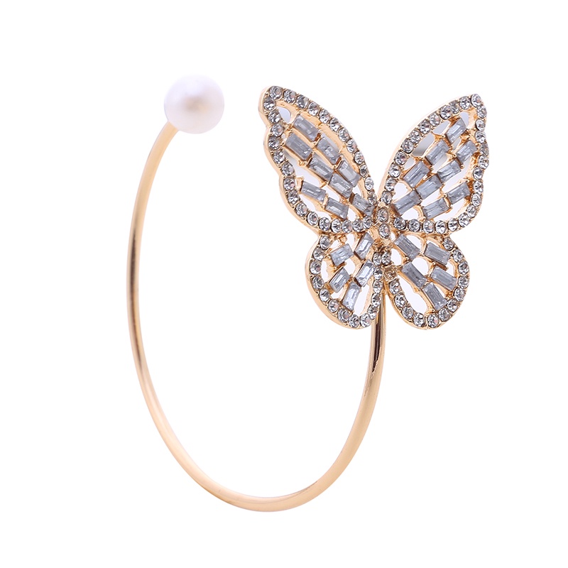 Fashion Open Insect Charm Butterfly Gelang Untuk Wanita Bangle Mutiara Imitasi Custom