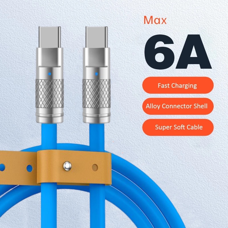 1pcs 120W 6A Super Fast Charge Liquid Silicone Data Line Aluminium Alloy Antarmuka Pengisian Cepat Kabel Data Quick Charge Cable Bold Data Line Untuk Type-C