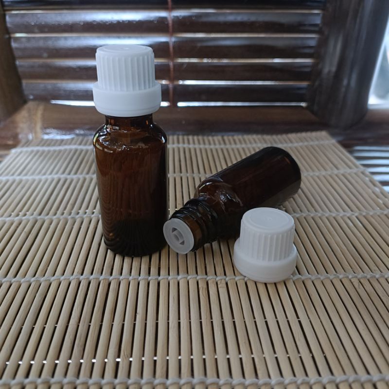 Botol kaca 20ml tutup filler tetes segel / essential oil / droper sealed -20ml amber tebal