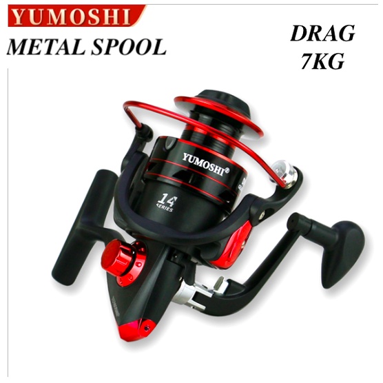 RIL REEL YUMOSHI SPOOL ALUMINIUM BESI DM 1000-7000 SERIES WARNA MERAH DRAG 6-7 KG