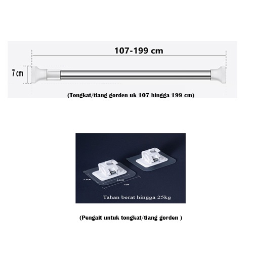Tiang Tirai Tongkat Gorden Kamar Mandi Jemuran Pakaian Multifungsi M