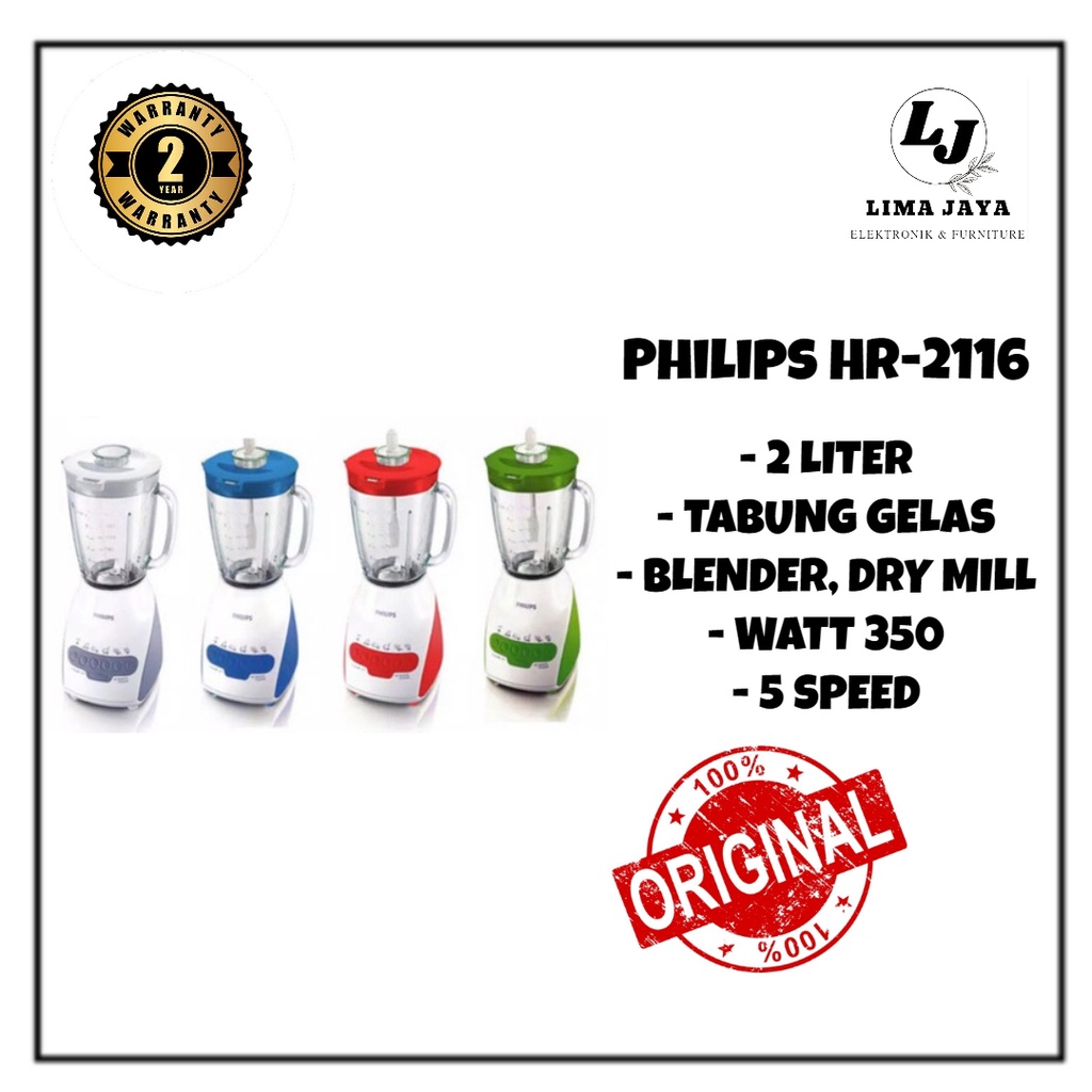 Philips Blender Kaca HR-2116 2 IN 1 Blender Philips 2 liter