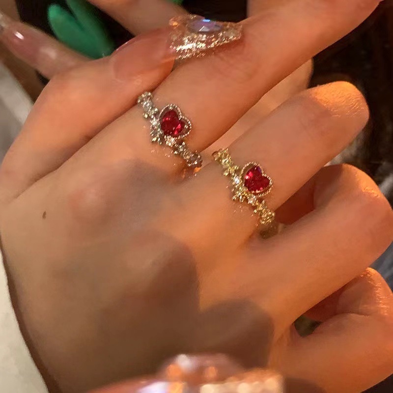 Cincin Terbuka Fashion Niche Cinta Merah Jepang Korea Unik Sederhana Mode