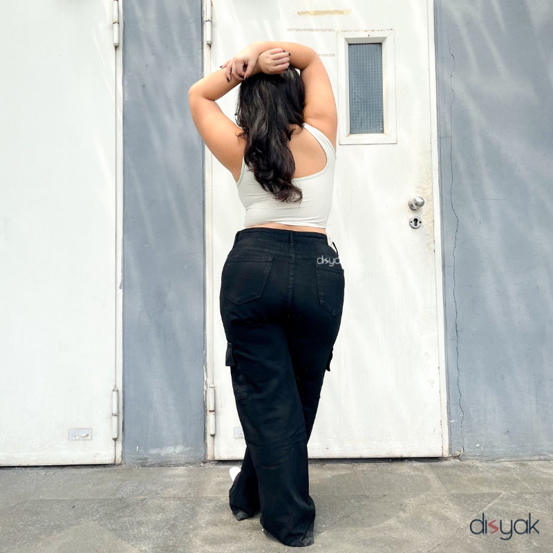 DISYAK -  JUMBO Boyfriend Cargo Jeans Black 916