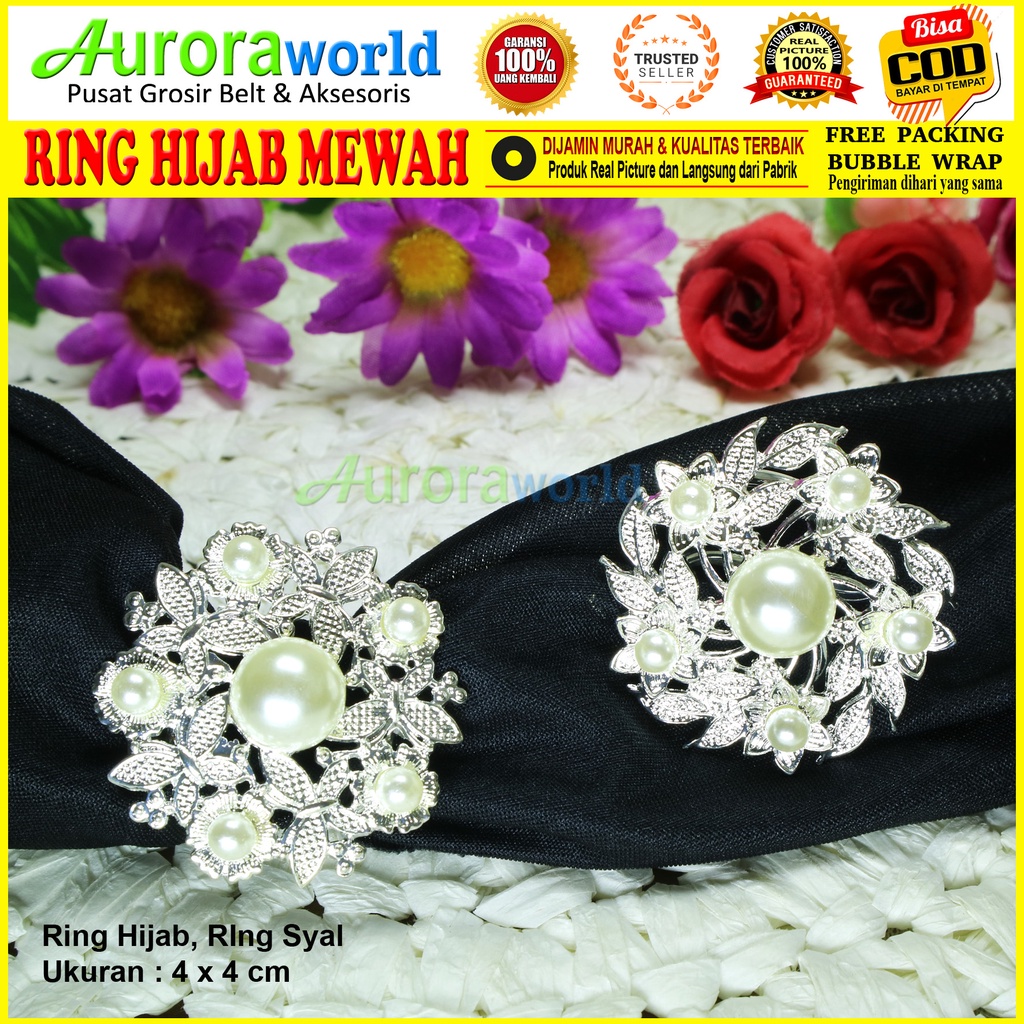 Auroraworld Ring kerudung hijab ring syal permata Ring Pashmina Berlian mutiara Mewah bros cincin kerudung scarf fashion terbaru anti hitam bisa COD RH - 1A