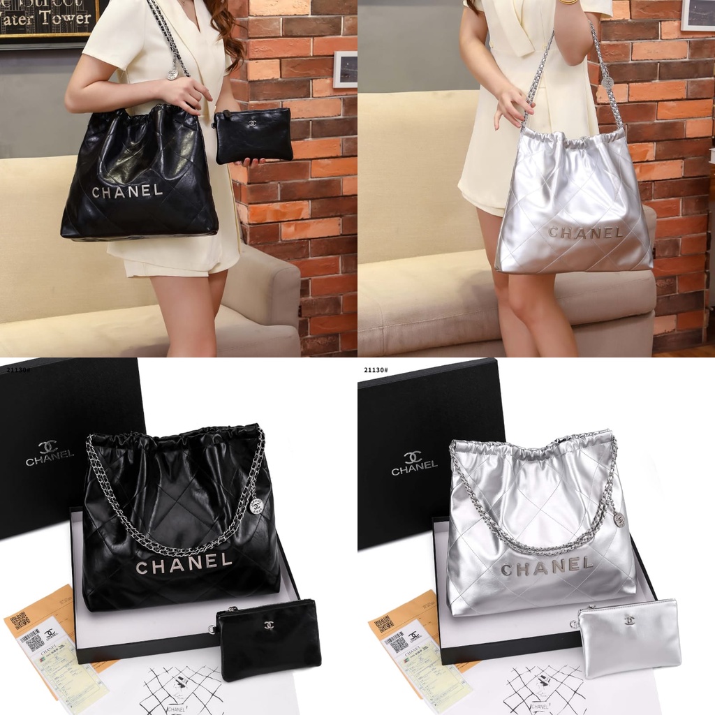 Ch Large 22 Leather Tote Bag's Silver Hardware 21130