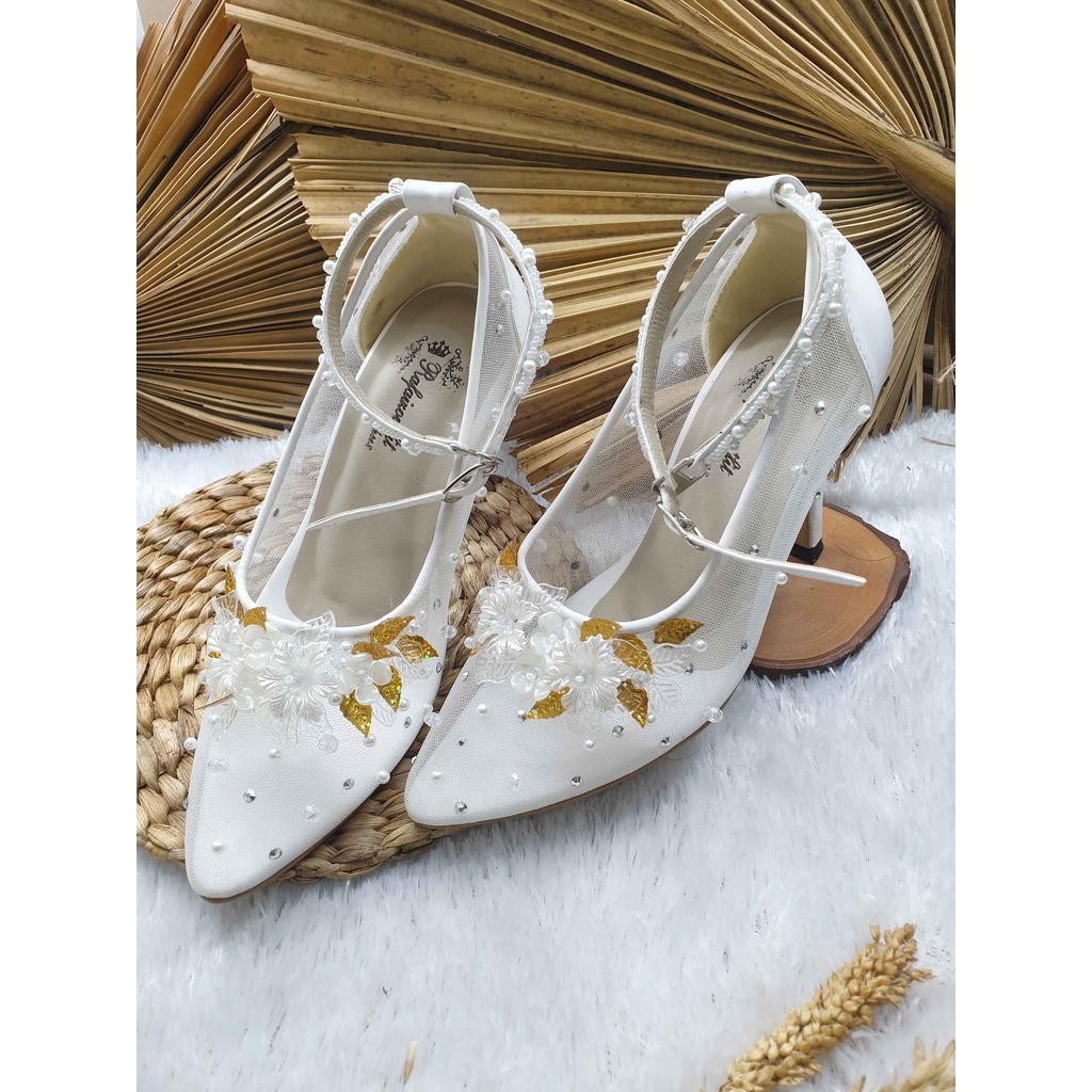 Sepatu wedding cantik Ayyara putih cantik 9 cm