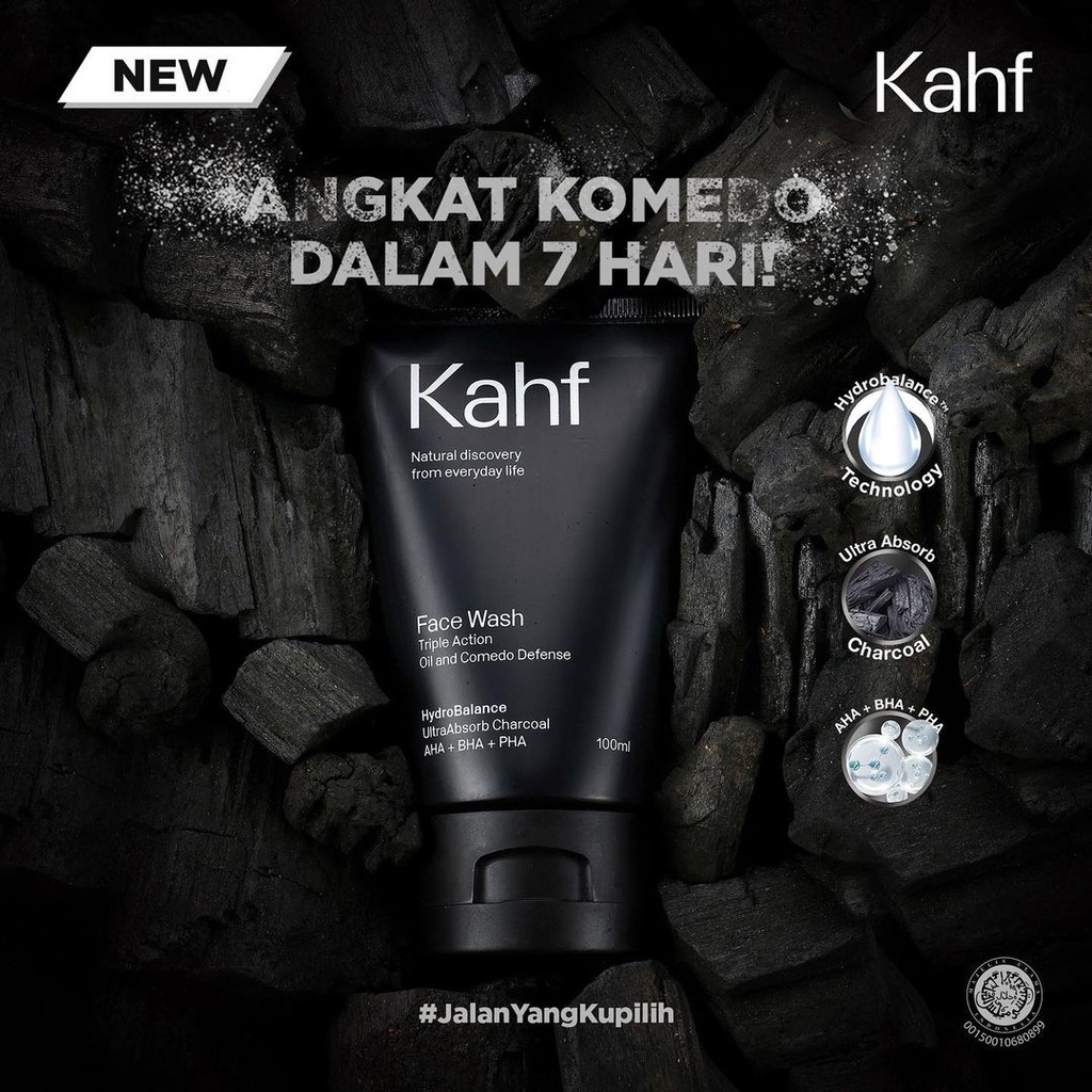 KAHF Paket Bebas Minyak Komedo dan Noda Hitam ( Face Wash Comedo + Face Scrub + Sunscreen )