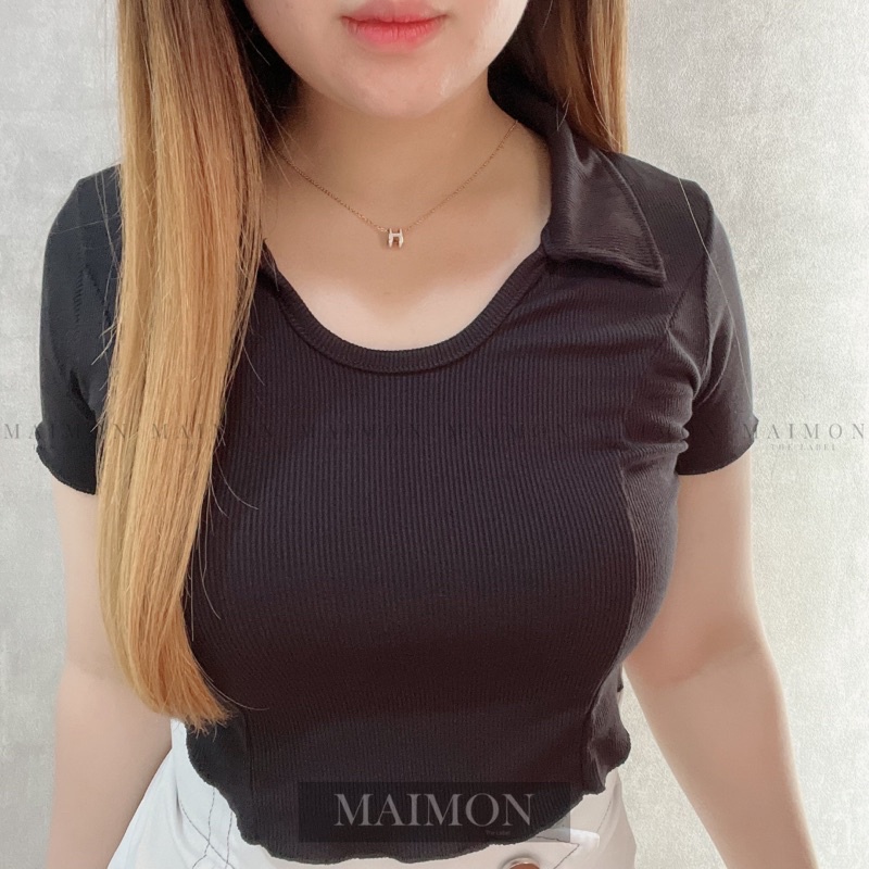 Collar Oval Neci Crop Top | Atasan Wanita Korean Fashion | Maimon Grosir