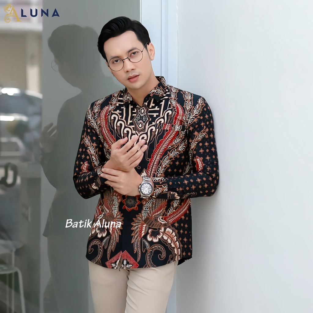 Batik Pria Lengan Panjang Slimfit Atasan Batik Premium Pria Cowok Kondangan Batik Pekalongan Kekinian Original Modern Seragam Kantor Jumbo SBA 02