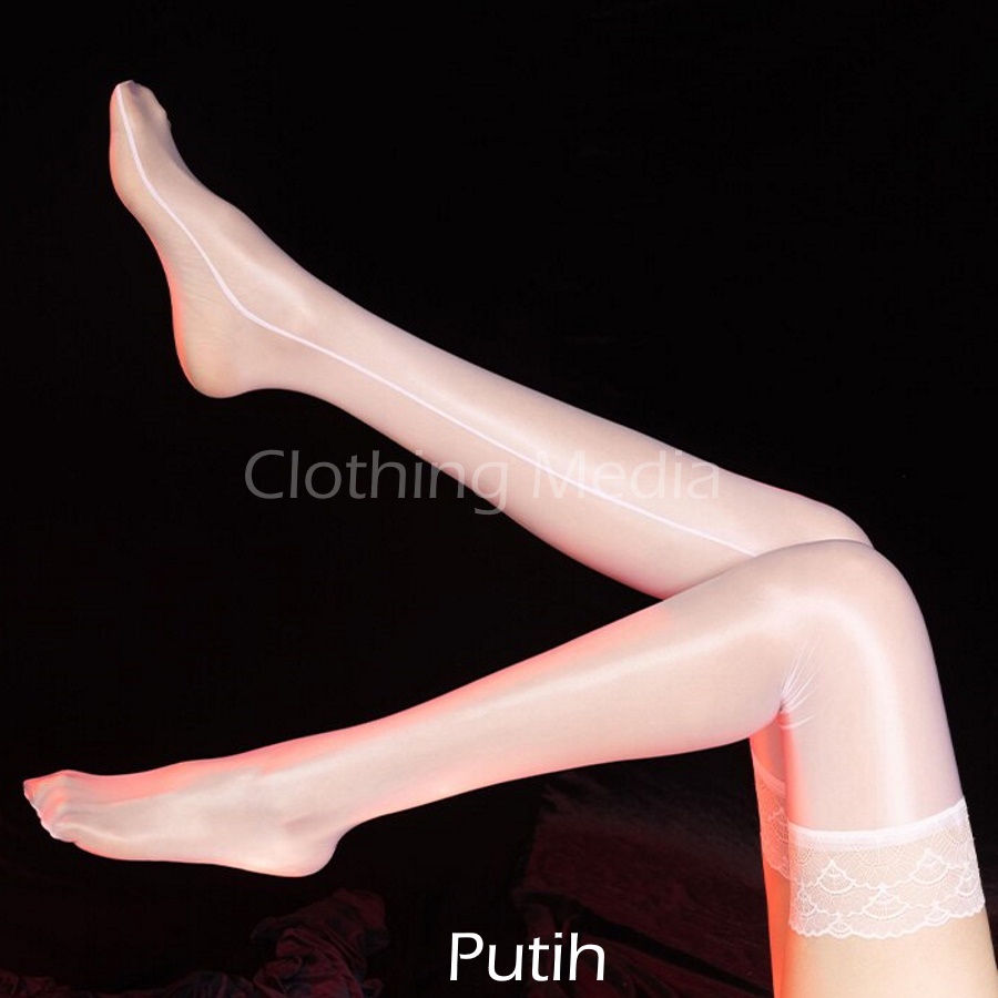 Stocking Wanita Glossy 12D Kilap Sepaha Transparan Stoking Thigh High