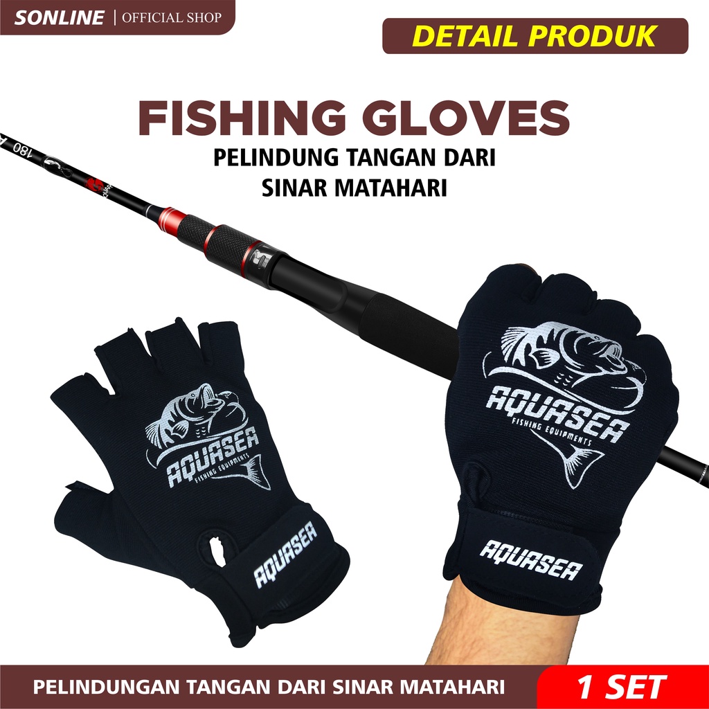 SONLINE Sarung Tangan Mancing Anti-Slip Gloves Waterproof Fishing Gloves Warna Hitam