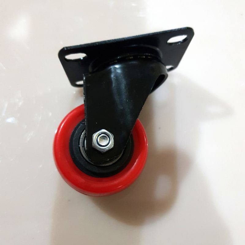 Roda 2 inch pu merah ball bearing model putar