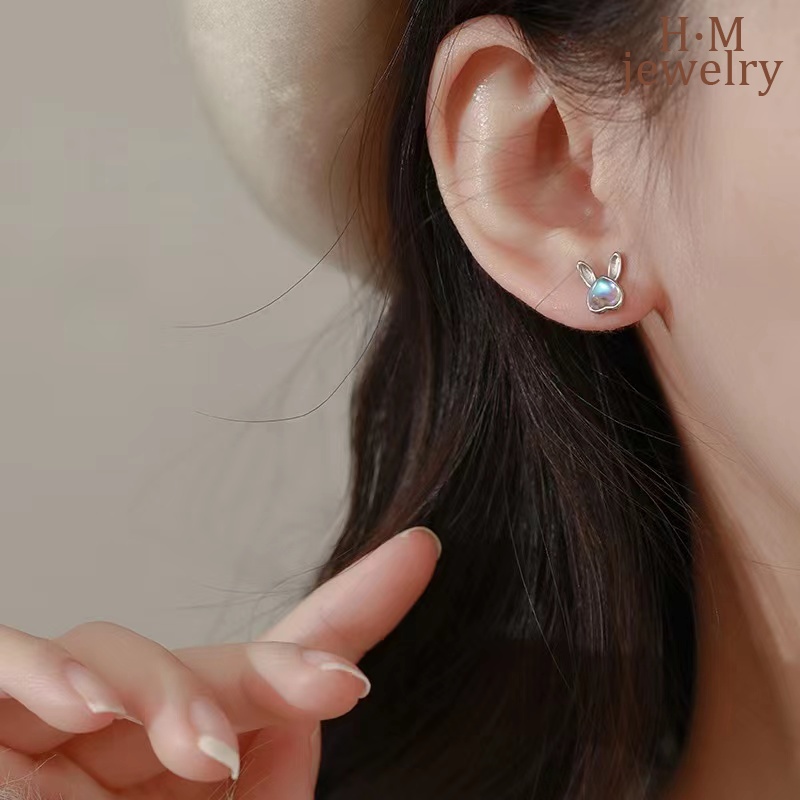 Anting Telinga Kelinci Moonstone Berbentuk Hati2022Baru Lucu Manis Twist Screw Earrings