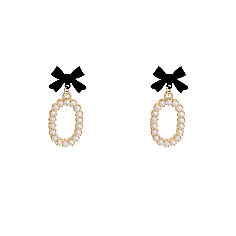 IFYOU Anting Vintage Bow Oval Anting Tusuk Mutiara Anting Tusuk Untuk Wanita Perhiasan Aksesoris Fashion Jewelry