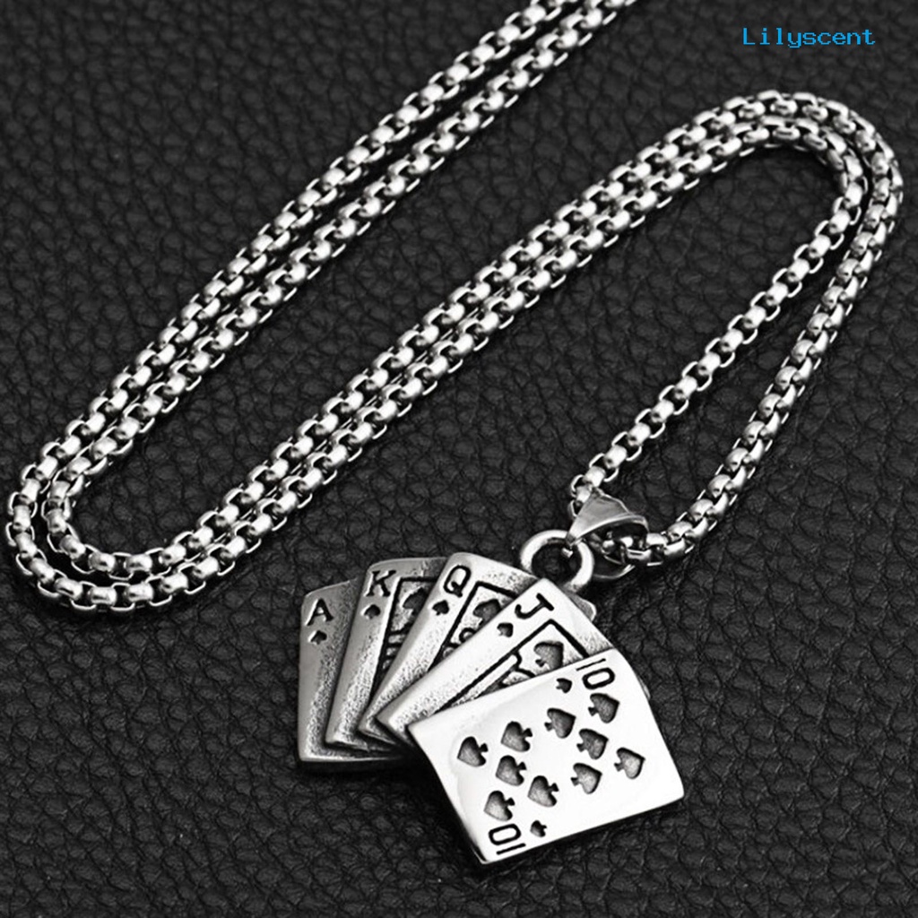 [LS] Hip Hop Statement Unisex Kalung Alloy Poker Pendant Kalung Panjang Perhiasan Aksesori