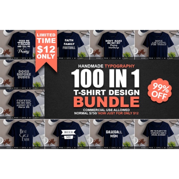 100 Simple Typography Tshirt Bundle