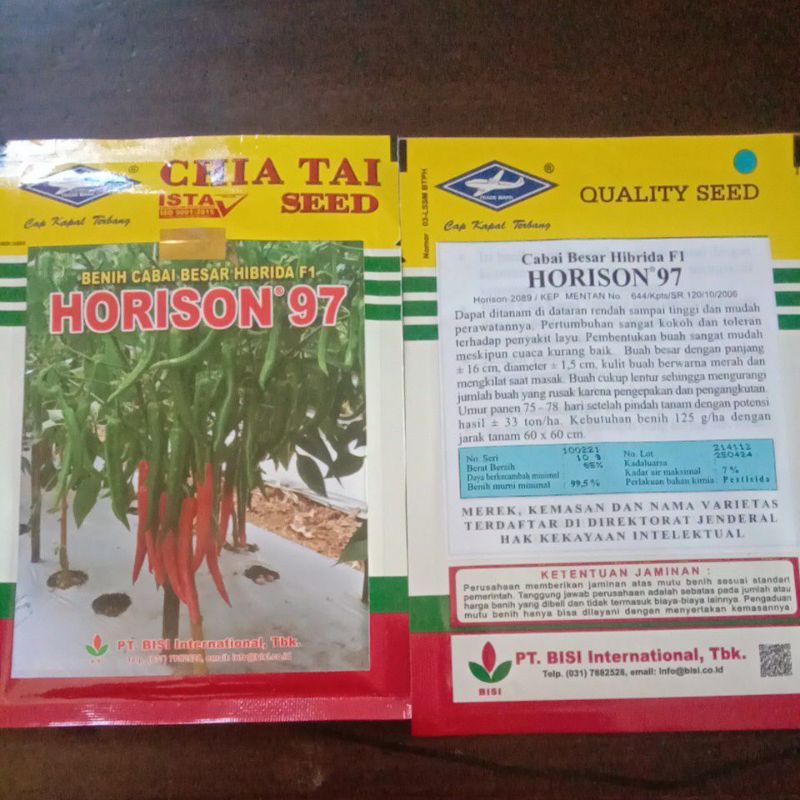 Benih / Bibit ORIGINAL VIRAL Cabai Besar Horison 97 BISI CAP KAPAL TERBANG kemasan 10 gram