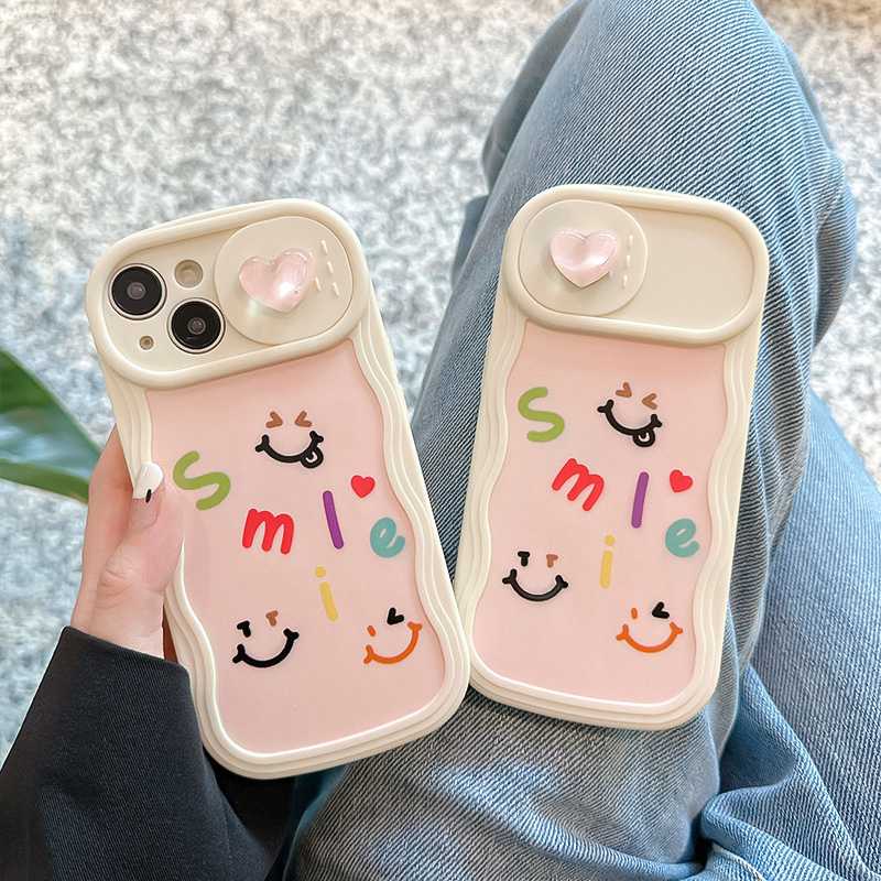 INS Smile Love Doll Push The Window Cover Soft Case iP iPhone 11 12 13 14 Pro Max + Plus Wavy Casing Apple