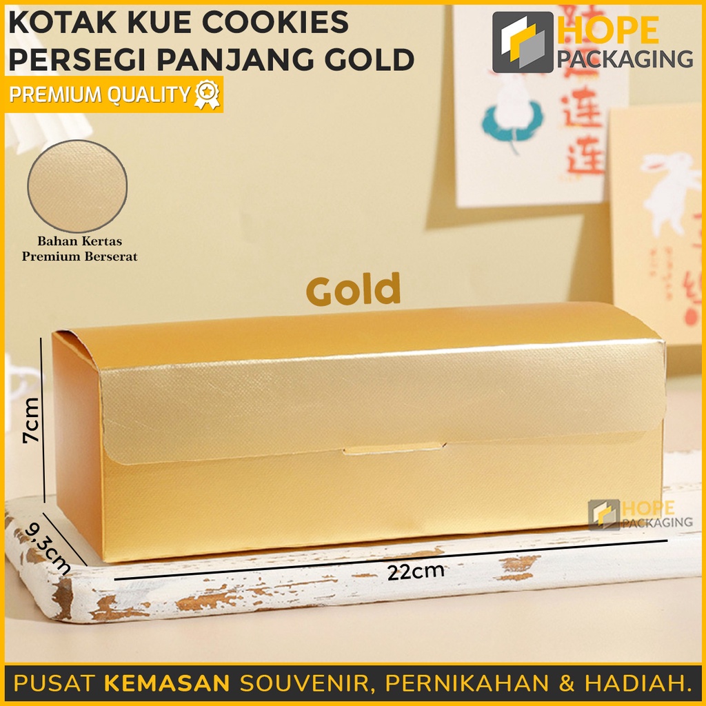 Kotak Kue Persegi Panjang 7x 9.3x 22 cm Warna Gold (bahan kertas Premium berserat)