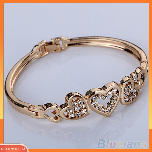 [ONE] Wanita Chic Pesta Berongga Hias Berlian Imitasi Jantung Bangle Rose Gold Alloy Bracelet