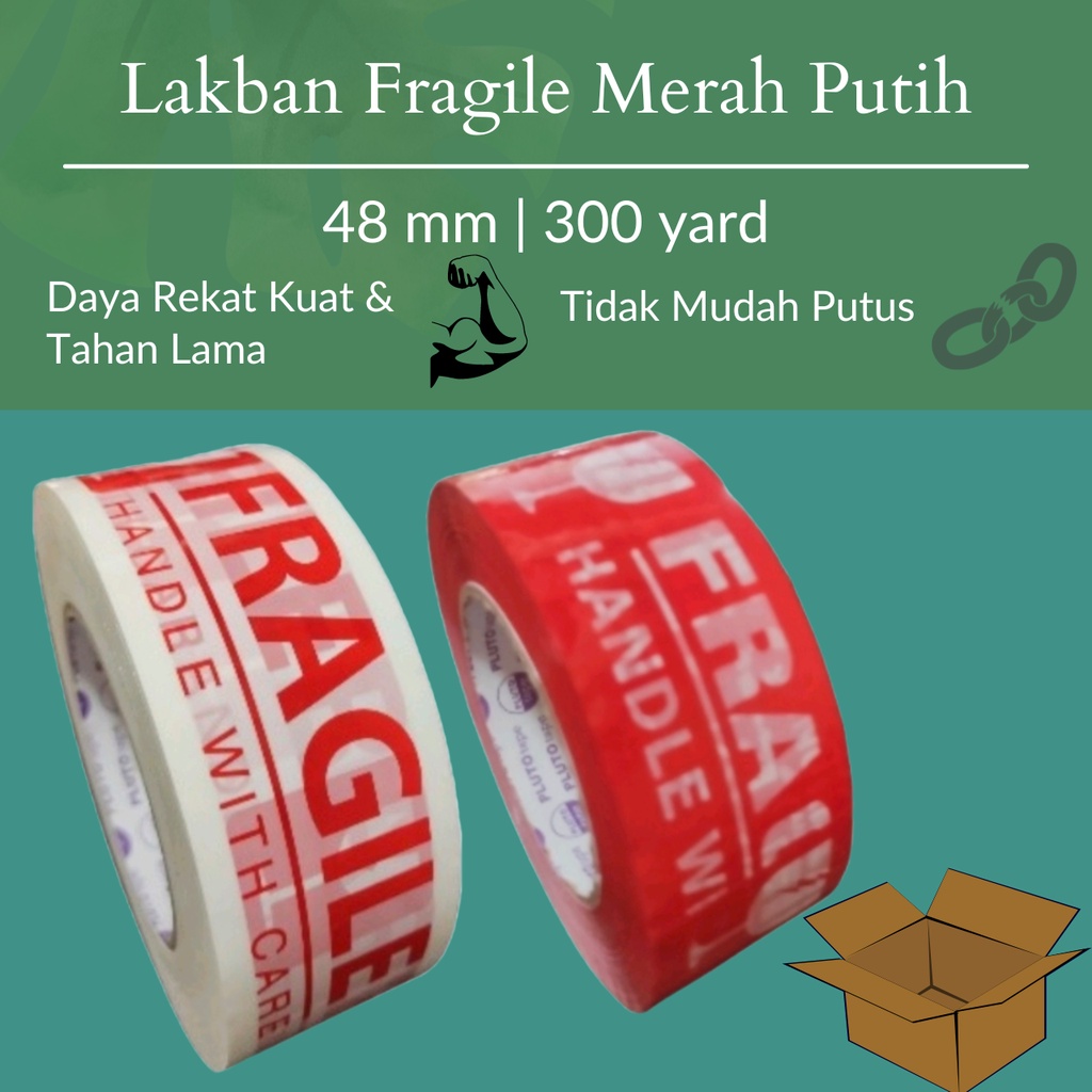 Jual Lakban Opp Fragile Besar Merah Putih Mm X Yard Shopee Indonesia