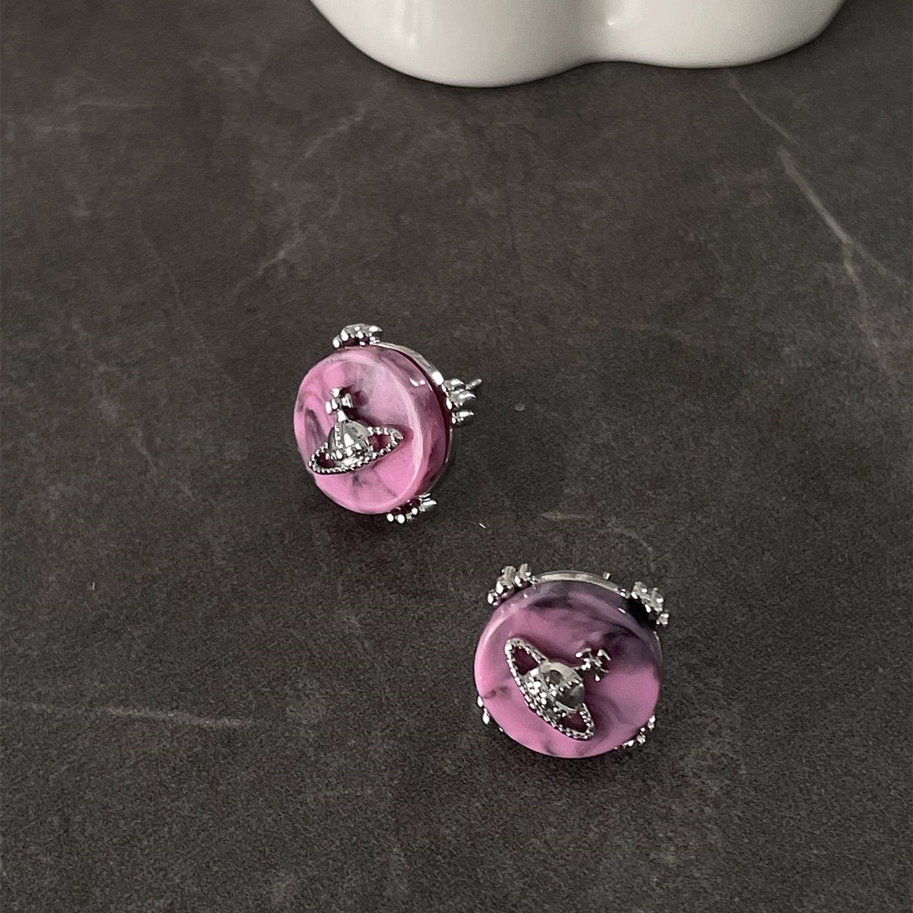 Aksesoris Anting Bulat Tinta Saturnus Trend Retro Harajuku