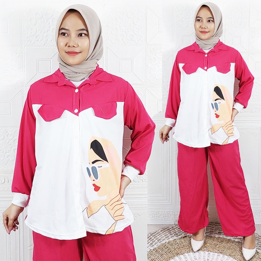 ONE SET WANITA JUMBO KEMEJA LD 110cm DAN CELANA PANJANG MINIGO GADIZ BUSUI FRIENDLY GL FASHION