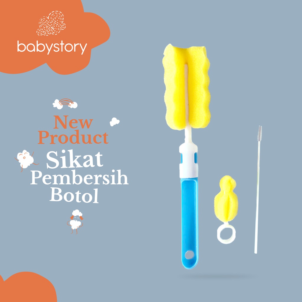 Sikat pembersih botol susu bayi 3 in 1 sikat pembersih botol asi Sponge Pembersih Dot Botol Bayi 1 Set 3 pcs Sikat Pembersih Botol Susu Bayi