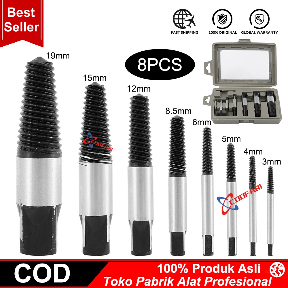 Pipe Tap Screw Extractor 8 Pcs Alat Pembuka Baut / Pipa Patah Remover Tool Kit