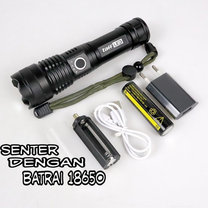 Senter LED Super Terang Jarak Jauh USB Charger XHP50 With 1x18650+EU