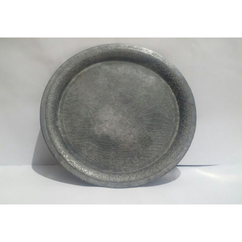 nampan alumunium lapis perak jadul ukiran wayang