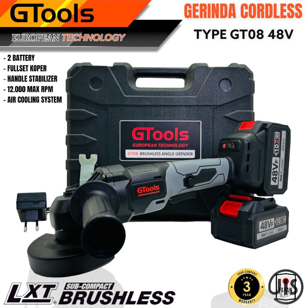 GTOOLS Gerinda Cordless Type GT08 Cordless 48VF Angle Grinder Garansi Resmi