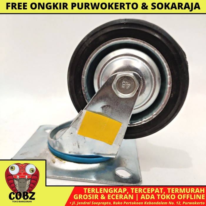 3 INCH / TRIPLE-S RODA HIDUP TROLI TROLLEY CASTER WHEEL KARET HITAM