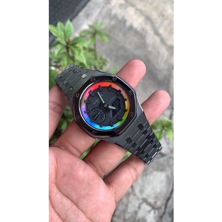 G-Shock GA-2100 Black Chrome List Rainbow Original Custom