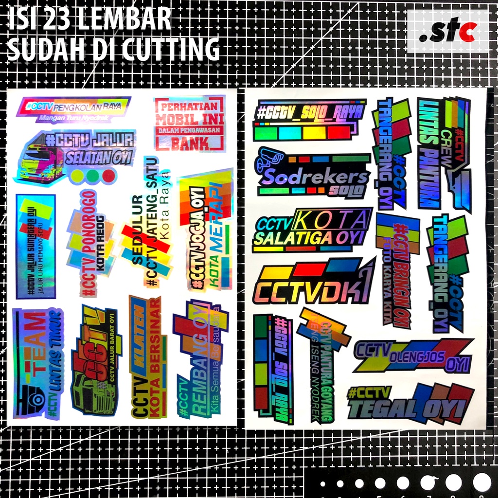 ( isi 23 Stiker ) Stiker Hologram Cutting CCTV Truk Oleng Sticker Variasi Truk Canter Setiker Akseso
