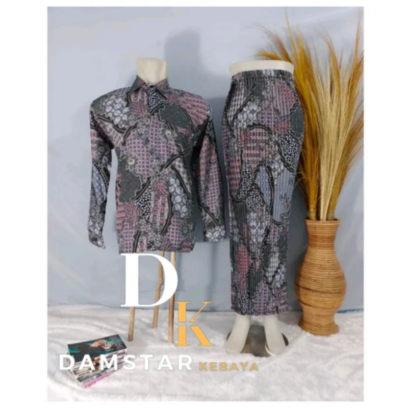 Kemeja batik couple lengan panjang/rok jadi plisket/couple wisuda/kondangan/seragaman pesta/seragan 