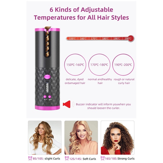 Curly Rambut Otomatis Cas USB Hair Curler Wireless Alat Catokan Keriting