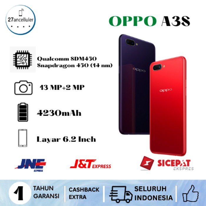 OPPO A3S FULL SET RAM 4/64GB -6/128GB GARANSI 1 TAHUN