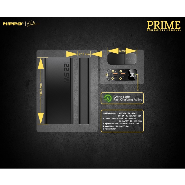 Hippo Elite Power bank Prime Gen 3 20.000mAh Fast Charging