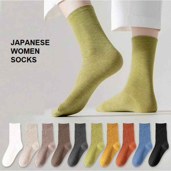 Kaos Kaki Wanita Simple Solid Colour Japanese style Socks